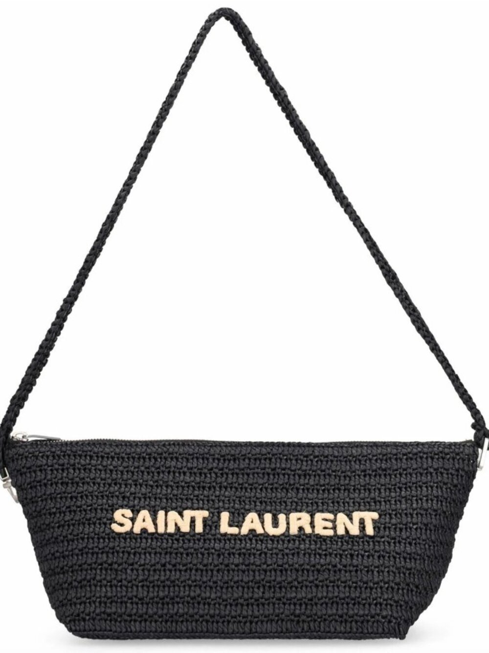 Saint Laurent YSL Le Rafia Black Woven Embroidered Logo Shoulder Crossbody Bag